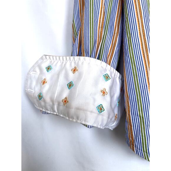 Robert Graham Multicolor Orange Blue Striped Button Up Shirt, Large - Picture 2 of 8